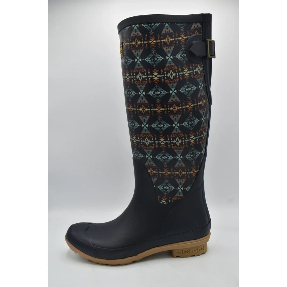 Pendleton Women Size 7 Diamond Peak Navy Harding Geometric Tall Rain Boots Shoes